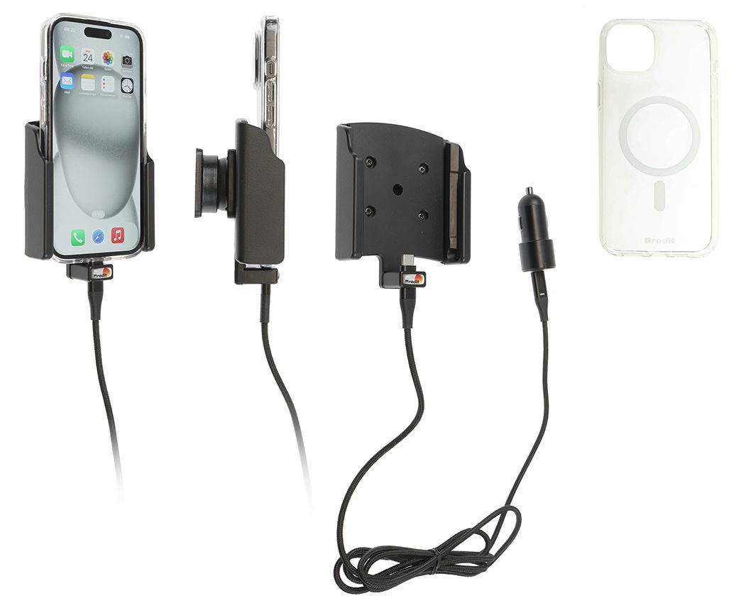 Brodit support/chargeur Apple iPhone 15 USB cig.- with case